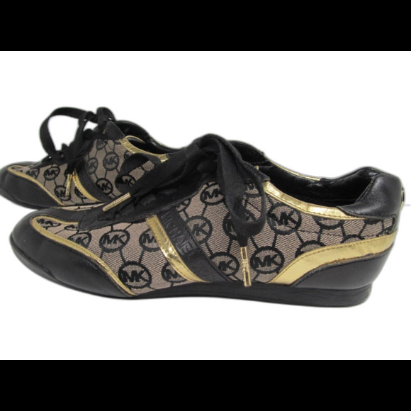 Michael Kors  Black And Gold Logo Lace Up Sneakers Womens Size US 7 M - Picture 6 of 16